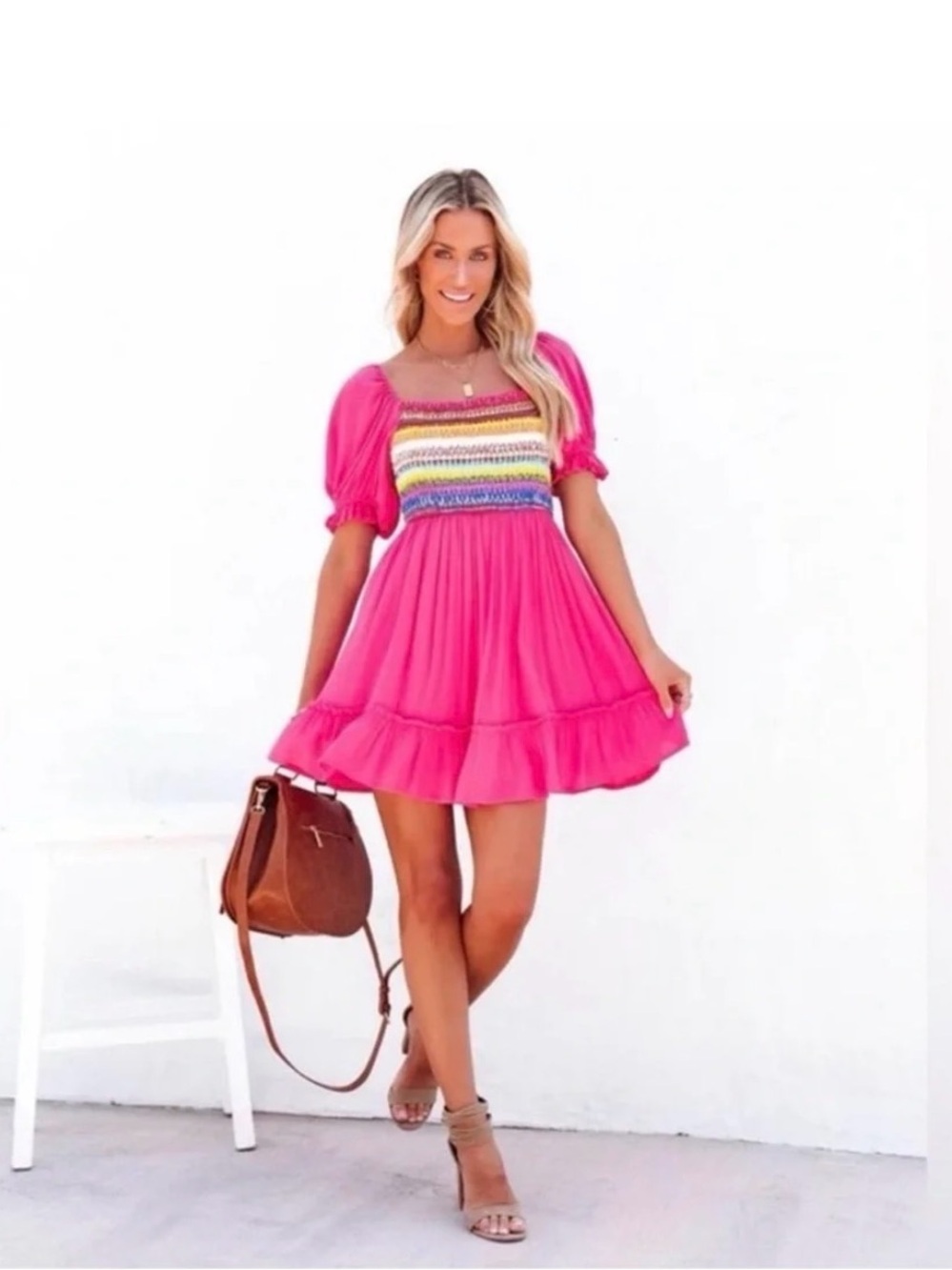 Vici Hot Pink Smocked Mini Dress